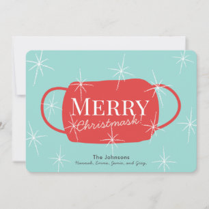 Merry Christmask Retro Turquoise Christmas Card Feiertagskarte