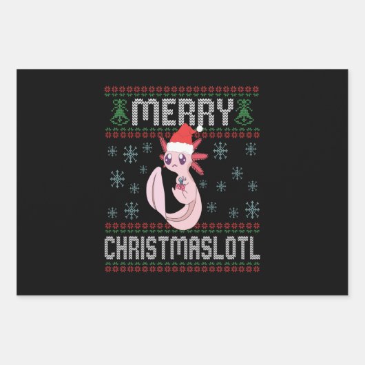 Merry Christmaslotl Niedlich Axolotl Ugly Sweater  Geschenkpapier Set (Vorderseite)