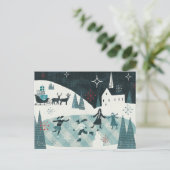 Merry Christmastime Skaten Scene Feiertagspostkarte (Stehend Vorderseite)