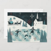 Merry Christmastime Skaten Scene Feiertagspostkarte (Vorne/Hinten)
