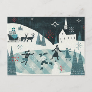 Merry Christmastime Skaten Scene Feiertagspostkarte