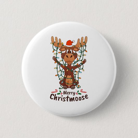 Merry Christmoose Christmas Moose Xmas Tree Lights Button (Vorderseite)