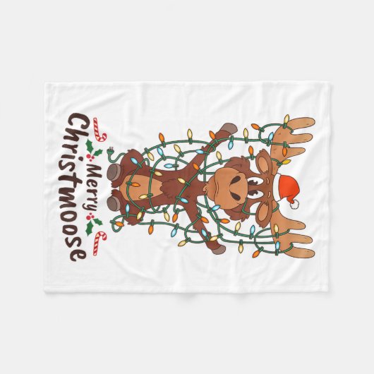 Merry Christmoose Christmas Moose Xmas Tree Lights Fleecedecke (Vorderseite (Horizontal))