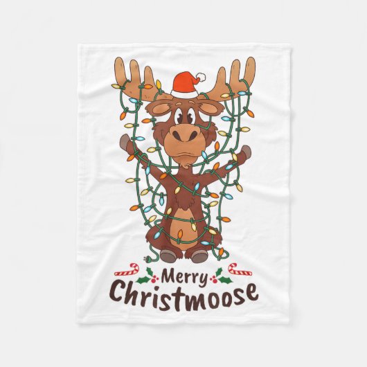 Merry Christmoose Christmas Moose Xmas Tree Lights Fleecedecke (Vorderseite)