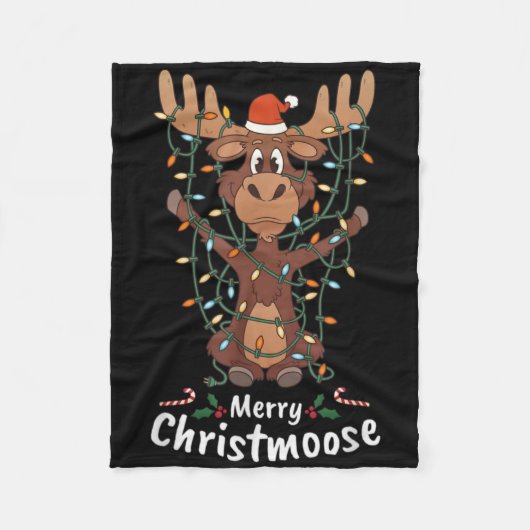 Merry Christmoose Christmas Moose Xmas Tree Lights Fleecedecke (Vorderseite)