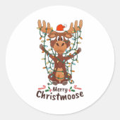 Merry Christmoose Christmas Moose Xmas Tree Lights Runder Aufkleber (Vorderseite)