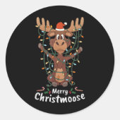 Merry Christmoose Christmas Moose Xmas Tree Lights Runder Aufkleber (Vorderseite)