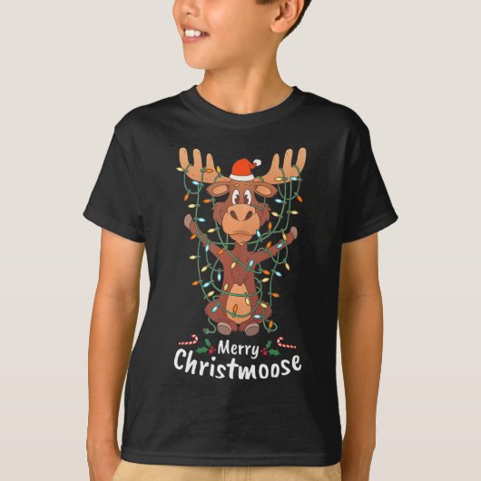 Merry Christmoose Christmas Moose Xmas Tree Lights T-Shirt (Vorderseite)