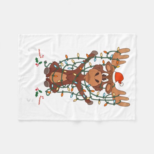 Merry Christmoose Christmas Mooses Xmas Tree Light Fleecedecke (Vorderseite (Horizontal))