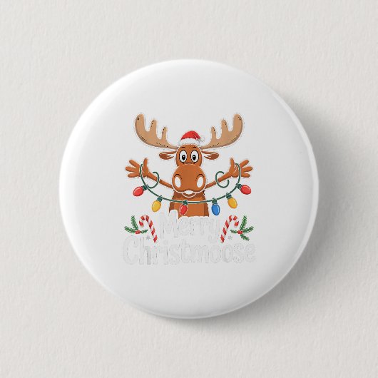 Merry Christmoose Christmas Tree Lights Santa Hat Button (Vorderseite)