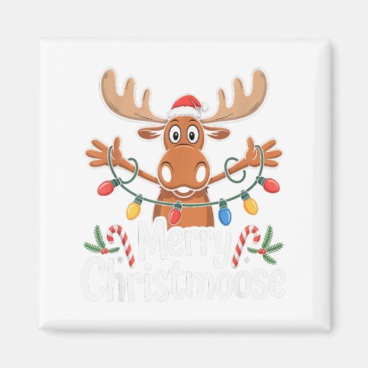 Merry Christmoose Christmas Tree Lights Santa Hat Magnet (Vorne)