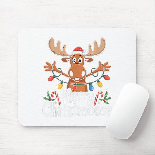Merry Christmoose Christmas Tree Lights Santa Hat Mousepad (Mit Mouse)