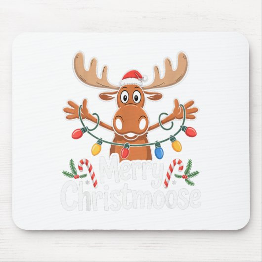 Merry Christmoose Christmas Tree Lights Santa Hat Mousepad (Vorne)