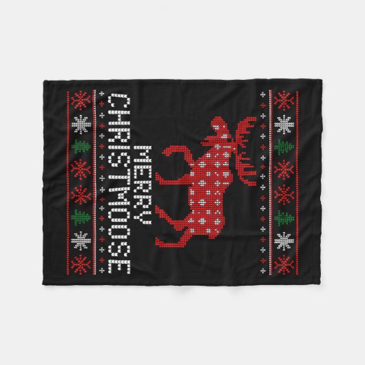 Merry Christmoose Funny Christmas Moose Sweater An Fleecedecke (Vorderseite (Horizontal))