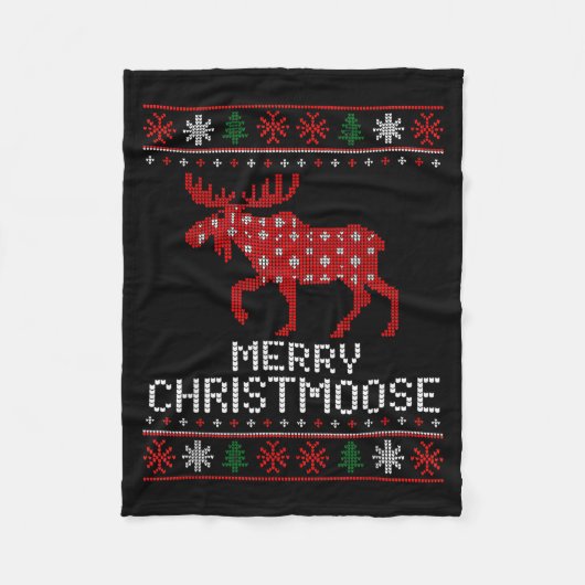 Merry Christmoose Funny Christmas Moose Sweater An Fleecedecke (Vorderseite)