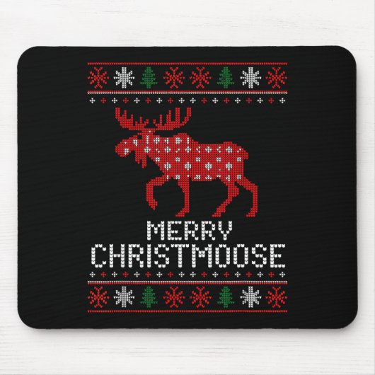 Merry Christmoose Funny Christmas Moose Sweater An Mousepad (Vorne)