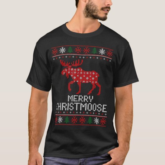 Merry Christmoose Funny Christmas Moose Sweater An T-Shirt (Vorderseite)