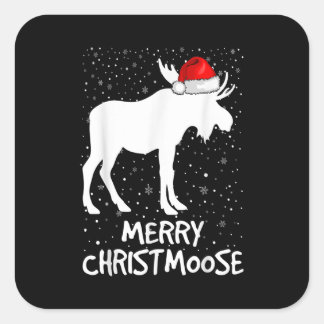Merry Christmoose Funny Hat Santa Christmas Moose Quadratischer Aufkleber