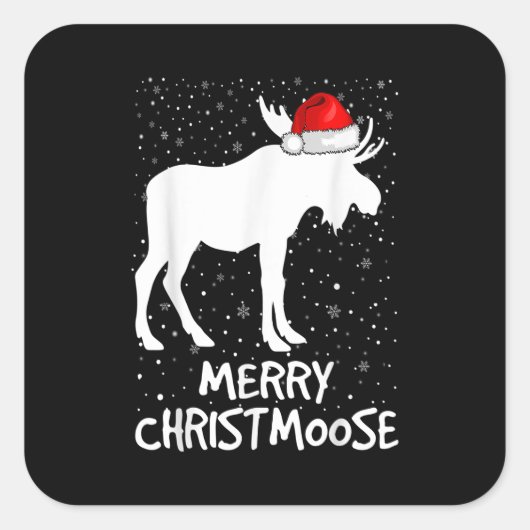 Merry Christmoose Funny Hat Santa Christmas Moose Quadratischer Aufkleber (Vorderseite)