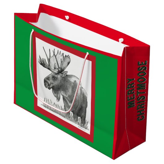 Merry Christmoose Große Geschenktüte (Vorderseite Schrägansicht)