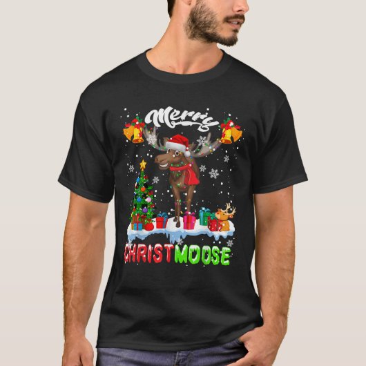 Merry Christmoose Merry Christmas Xmas Lights Sant T-Shirt (Vorderseite)