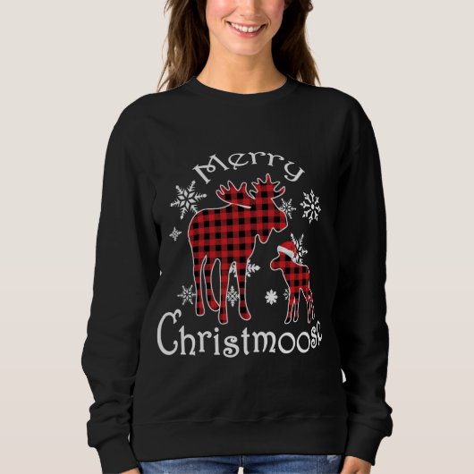 Merry Christmoose Moose Buffalo Red Kariert Christ Sweatshirt (Vorderseite)