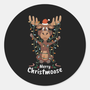 Merry Christmoose Moose Tree Lights Runder Aufkleber