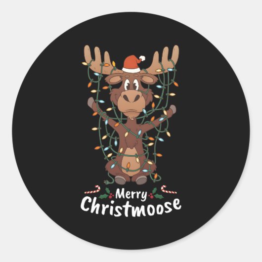 Merry Christmoose Moose Tree Lights Runder Aufkleber (Vorderseite)