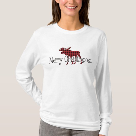 Merry Christmoose Red, Black Buffalo Kariert T-Shirt (Vorderseite)