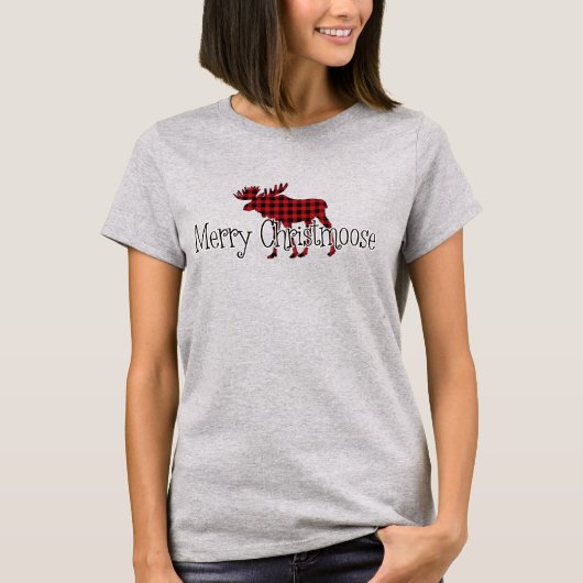 Merry Christmoose Red, Black Buffalo Kariert T-Shirt (Vorderseite)