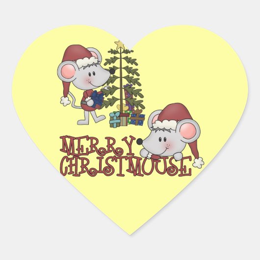 Merry Christmouse mit Baum Herz-Aufkleber (Vorderseite)