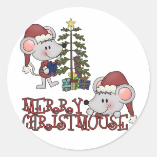 Merry Christmouse mit Baum Runder Aufkleber