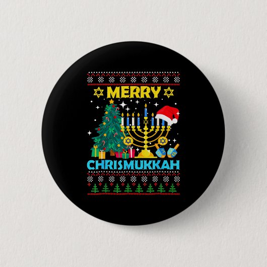 Merry Christmukkah Hanukkah Christmas Tree Xmas Fa Button (Vorderseite)