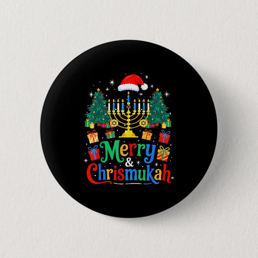 Merry Christmukkah Hanukkah Christmas Tree Xmas Fa Button (Vorderseite)