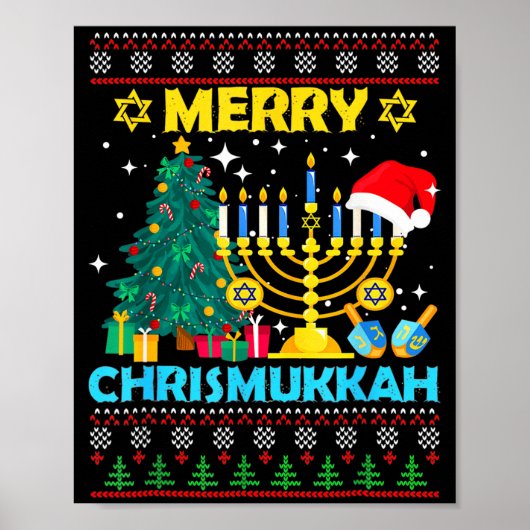 Merry Christmukkah Hanukkah Christmas Tree Xmas Fa Poster (Vorne)