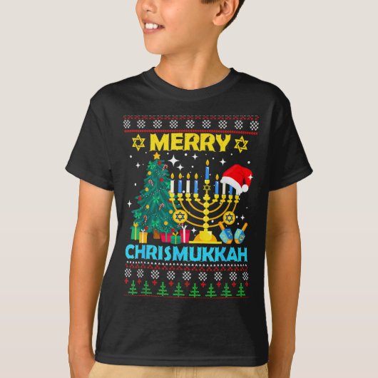 Merry Christmukkah Hanukkah Christmas Tree Xmas Fa T-Shirt (Vorderseite)