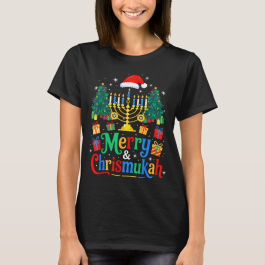 Merry Christmukkah Hanukkah Christmas Tree Xmas Fa T-Shirt (Vorderseite)