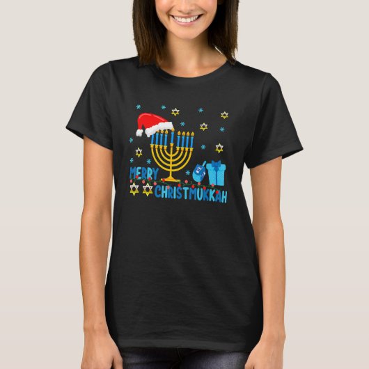 Merry Christmukkah Hanukkah Holiday Light Santas T-Shirt (Vorderseite)