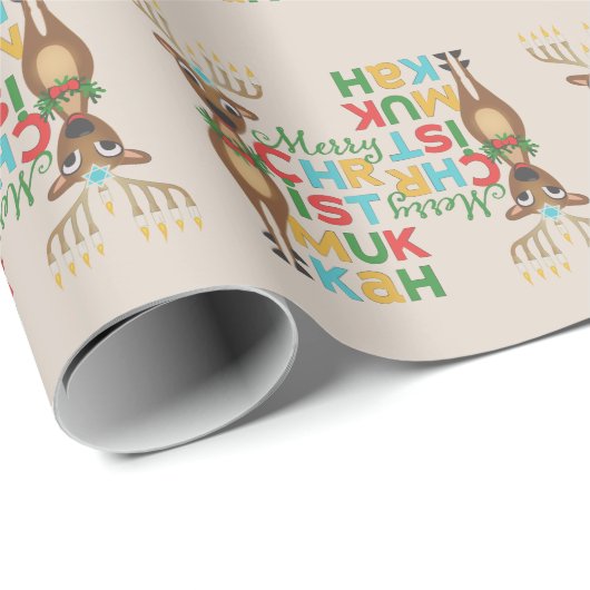 Merry Christmukkah Reindeer Geschenkpapier (Rolleneckpunkt)