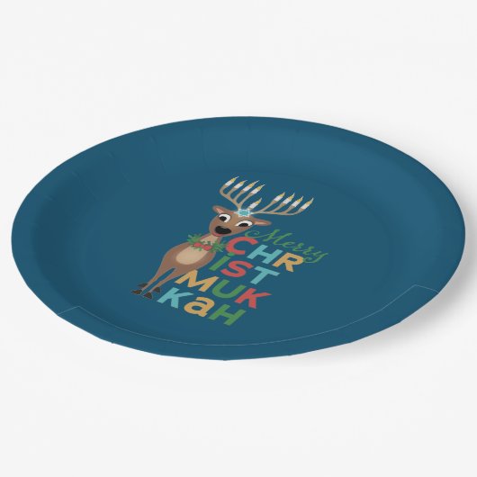 Merry Christmukkah Reindeer Pappteller (Schrägansicht)