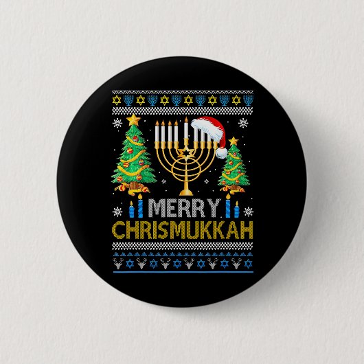 Merry Christmukkah Ugly jüdische Weihnachten Button (Vorderseite)