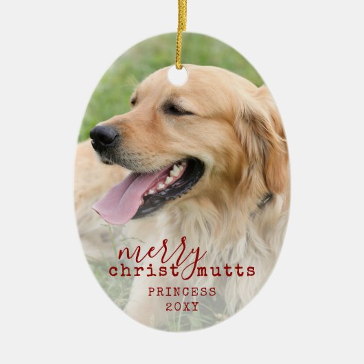 Merry ChristMUTTS Personalisierter Haustier Hund F Keramik Ornament (Vorne)