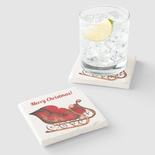 Merry Chrustmas Stone Untersetzer (Seitenansicht)