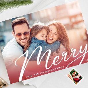 Merry Classic Lettering Red Gradient Foto Feiertagskarte