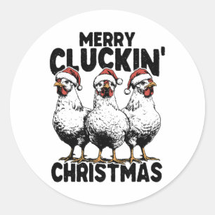 Merry Cluckin Christmas Funny Chicken Lover Santa Runder Aufkleber