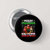 Merry Clucking Christmas Funny Chicken Santa Hat X Button (Vorne & Hinten)