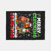 Merry Clucking Christmas Funny Chicken Santa Hat X Fleecedecke (Vorderseite (Horizontal))