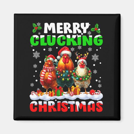 Merry Clucking Christmas Funny Chicken Santa Hat X Magnet (Vorne)