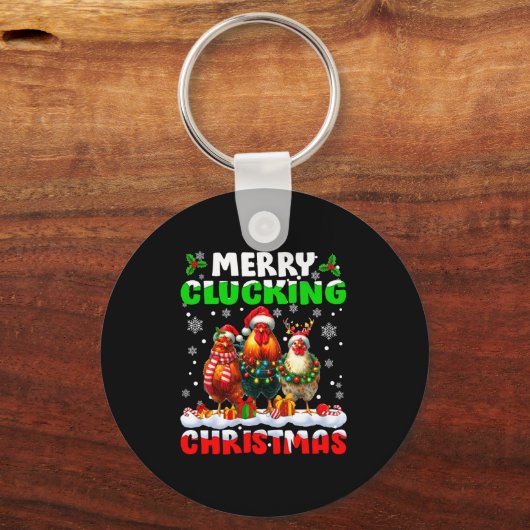Merry Clucking Christmas Funny Chicken Santa Hat X Schlüsselanhänger (Vorderseite)