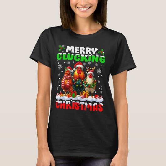 Merry Clucking Christmas Funny Chicken Santa Hat X T-Shirt (Vorderseite)